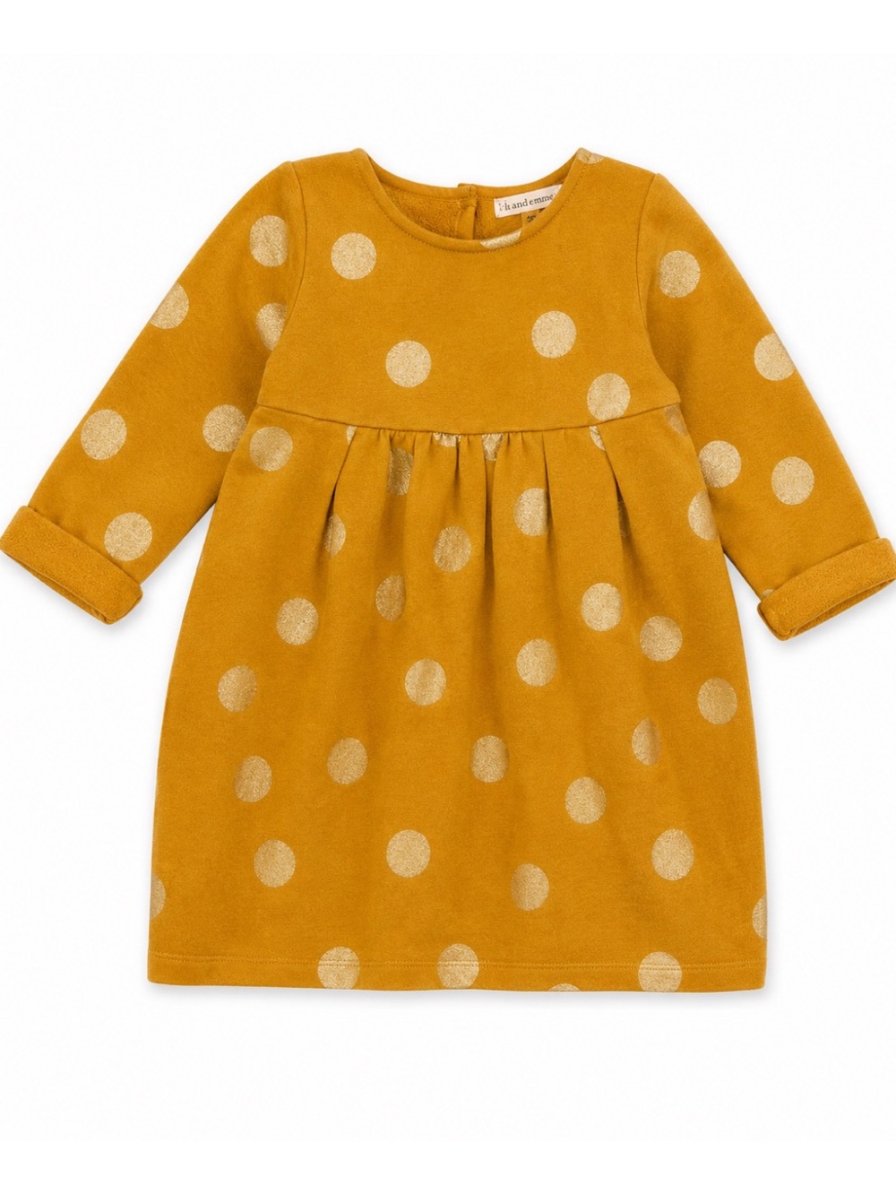 NWOT Chandamama Mustard & Gold Polka Dot Nonna Cotton Long Sleeve Dress Girls 10